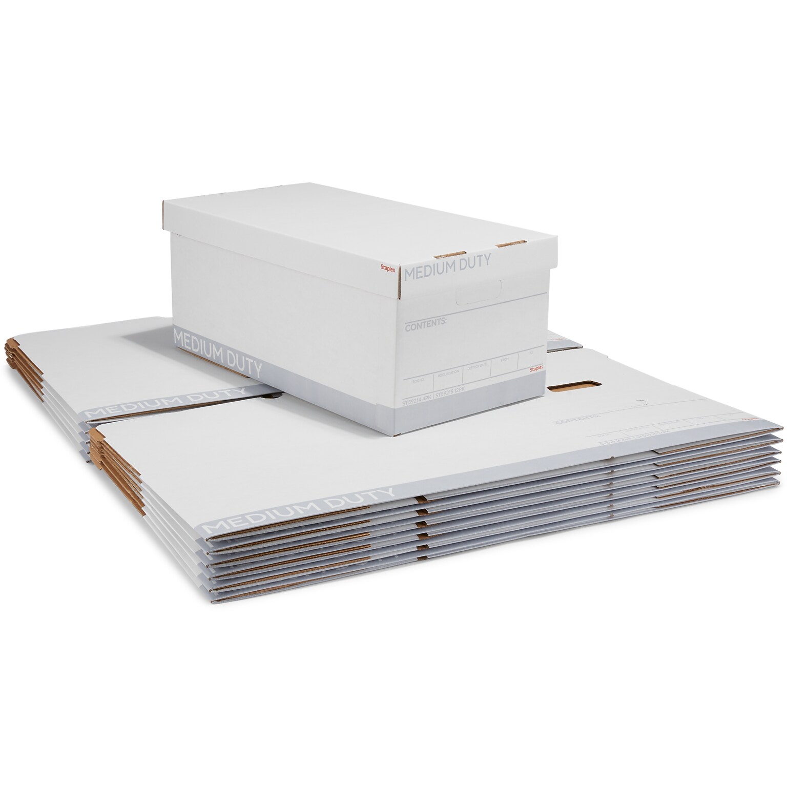 Staples Medium Duty 60% Recycled EZ Fold Corrugated File Box Lift Off Lid, Letter Size, White/Gray, 12/Carton (2489403)