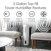 Crane Ultrasonic Cool Mist Tower Humidifier, 2-Gallon, White (EE-6917)