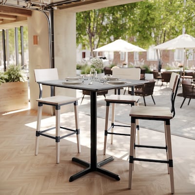 Flash Furniture Acadia Square Wooden Dining Table with X-Base, 36D x 36W, Gray Faux Concrete/Black Base (STSQ36CGT3030B)