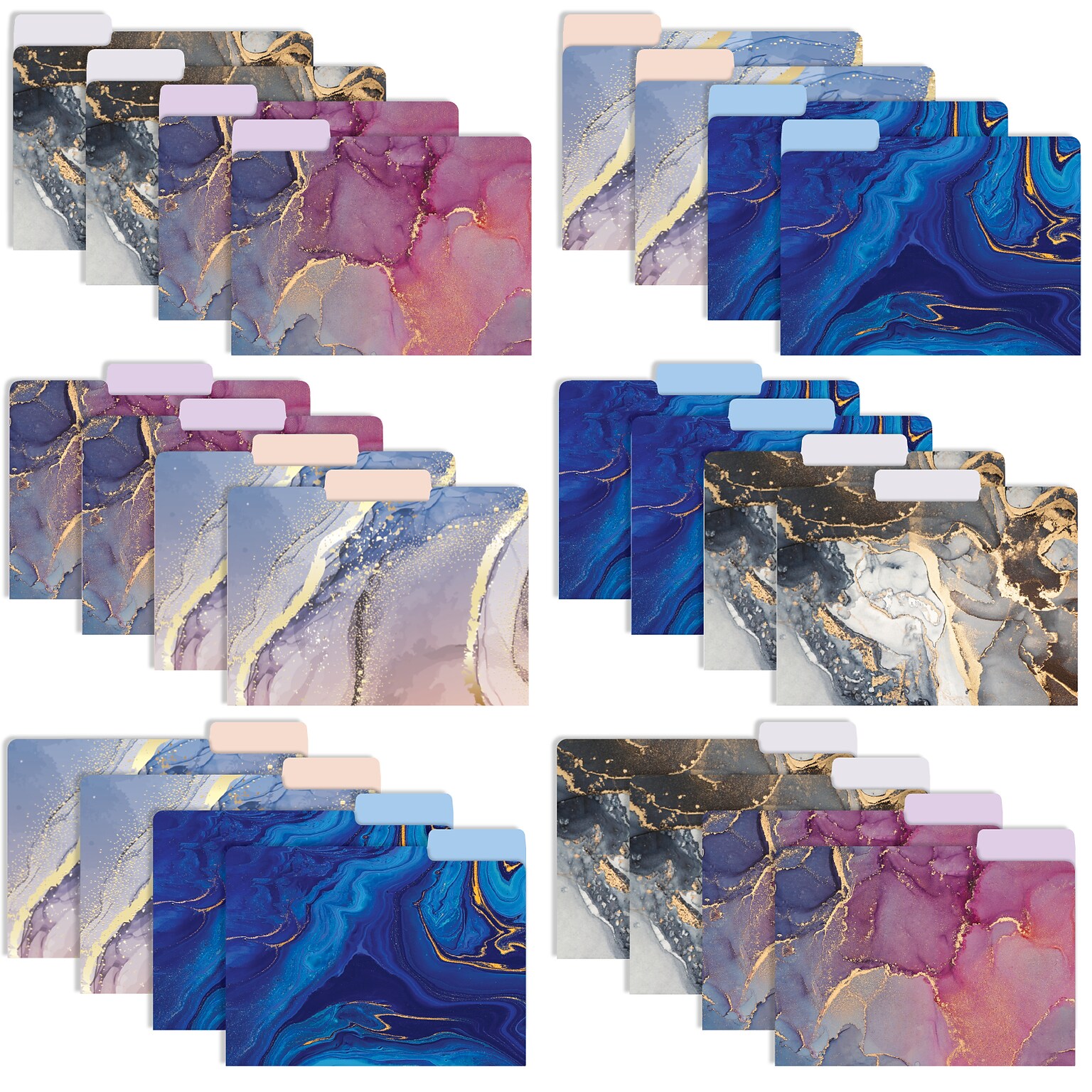Global Printed Products Heavy Duty Interior File Folders, 1/3-Cut Tab, Letter Size, Paper Stock, Marble, 24/Pack (GPP-0101-B)