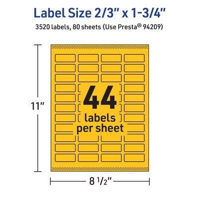 Avery Rectangle Laser/Inkjet Multipurpose Labels, 2/3" x 1-3/4", Bright Yellow (3520/Box)