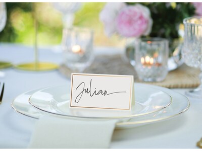 Better Office 2" x 3.5" White/Gold Table Tent Place Card, 100/Pack (64646-100PK)