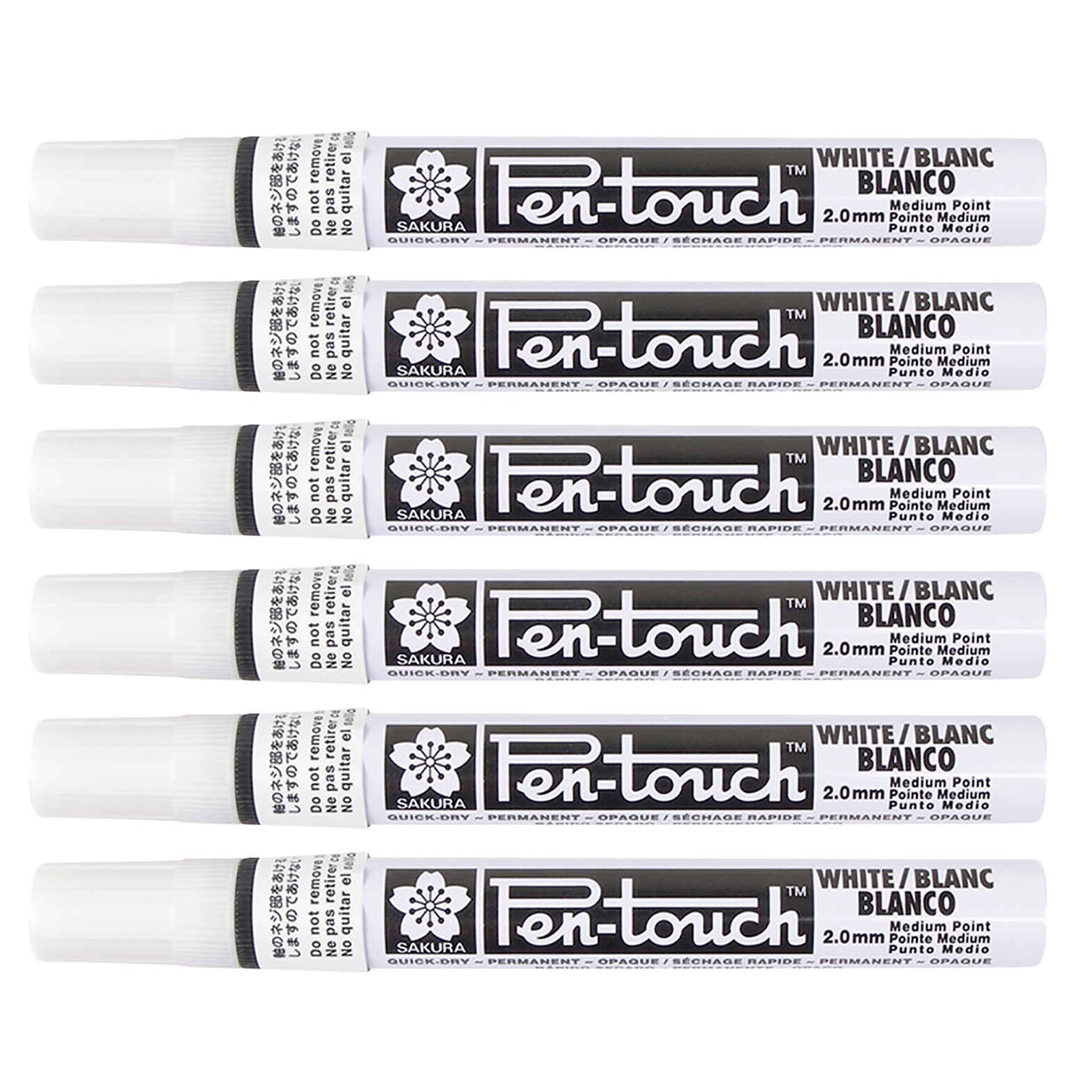 Sakura Pen-Touch Washable Water-Based Markers, White, 6/Pack (SAK42500-6)