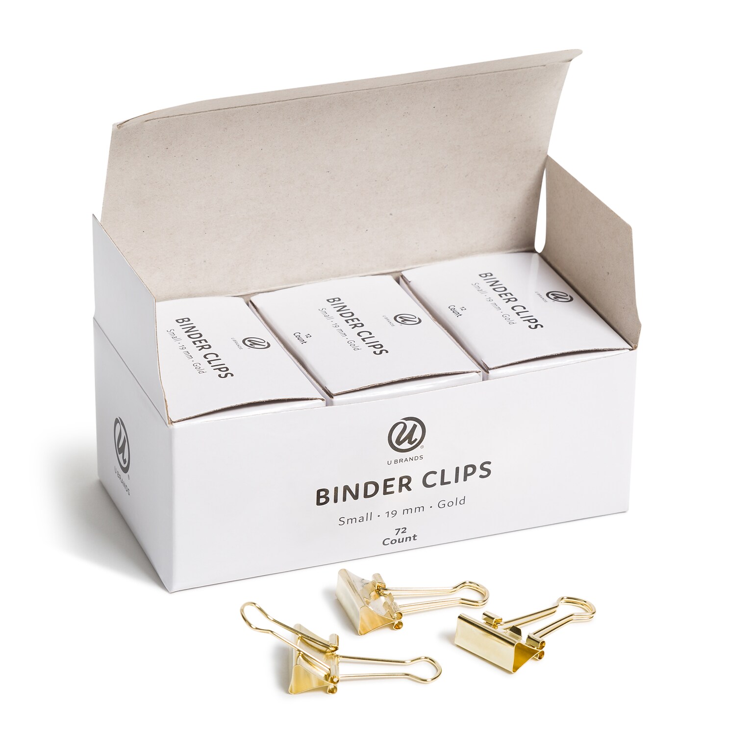 U Brands Small Binder Clips, Gold, 12 Clips/Pack, 6/Box(3595U06-24)