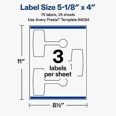 Avery Laser/Inkjet Multipurpose Labels, 5-1/8" x 4", Clear, 75 Labels/Pack (19479370693)