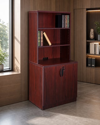 Boss Office Products Storage Cabinet/Bookcase Combo, Mahogany (GROUPA24-M)