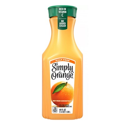 Simply 100% Orange Juice, No Sugar Added, No Pulp, 46 oz., 2/Pack (10014)