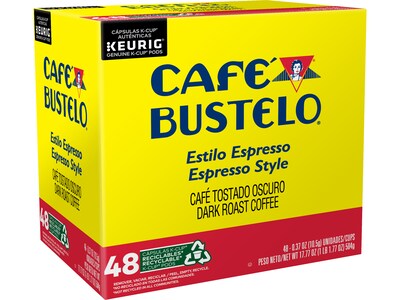 Cafe Bustelo Espresso Style Coffee Keurig® K-Cup® Pods, Dark Roast, 48/Box (5000346117)
