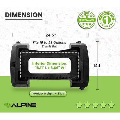 Alpine Industries Rectangular Trash Can Dolly, 200 lb. Weight Capacity, Black, 2/Pack (ALP477-DOLLY-2PK)