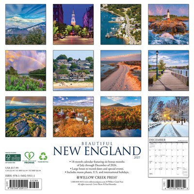 2027 Willow Creek Beautiful New England 12 x 12 Monthly Wall Calendar, Assorted Colors (59111)