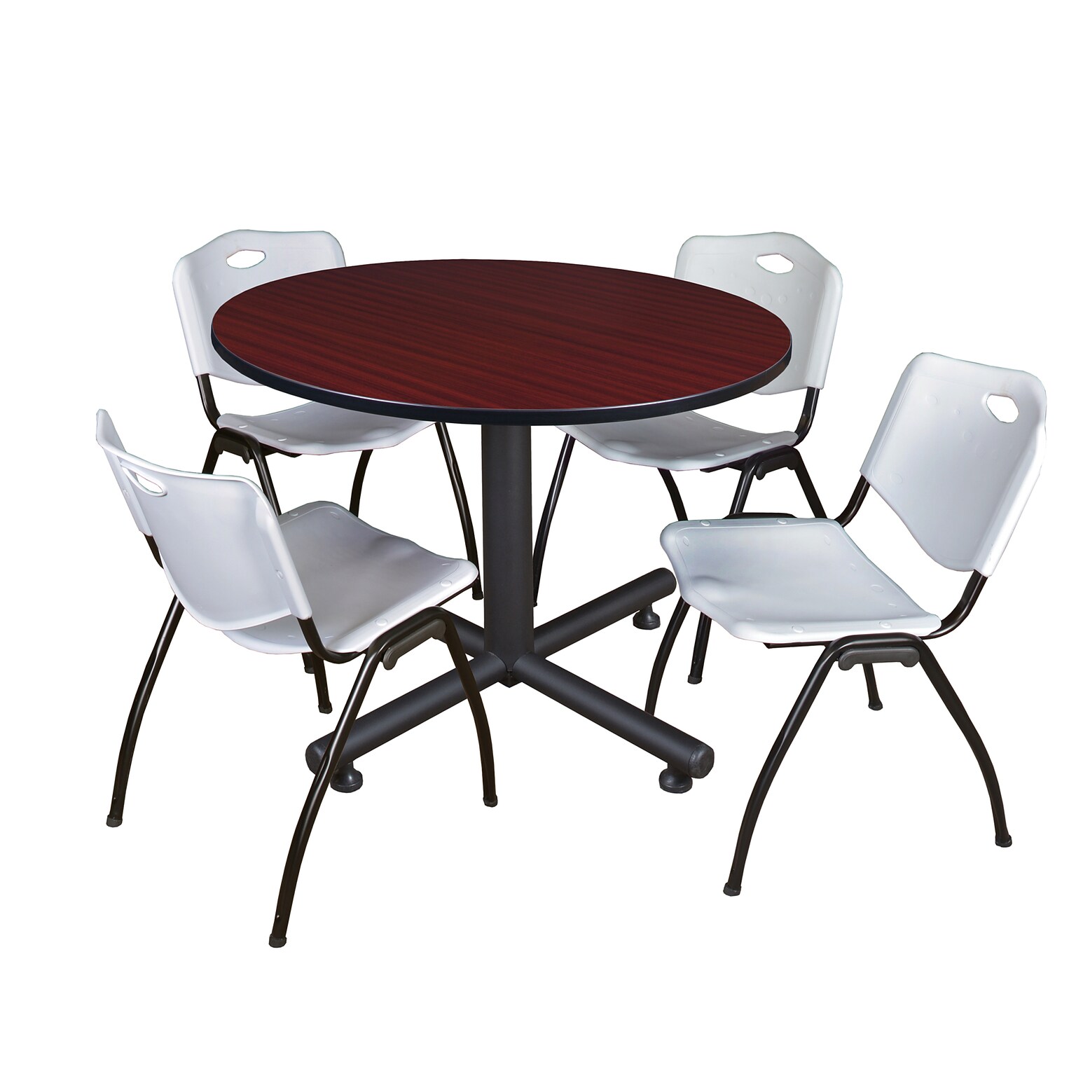 Regency 48 Laminate Round Lunch Room Table with 4 M Stacker Chairs, Gray (TKB48RNDMH47GY)