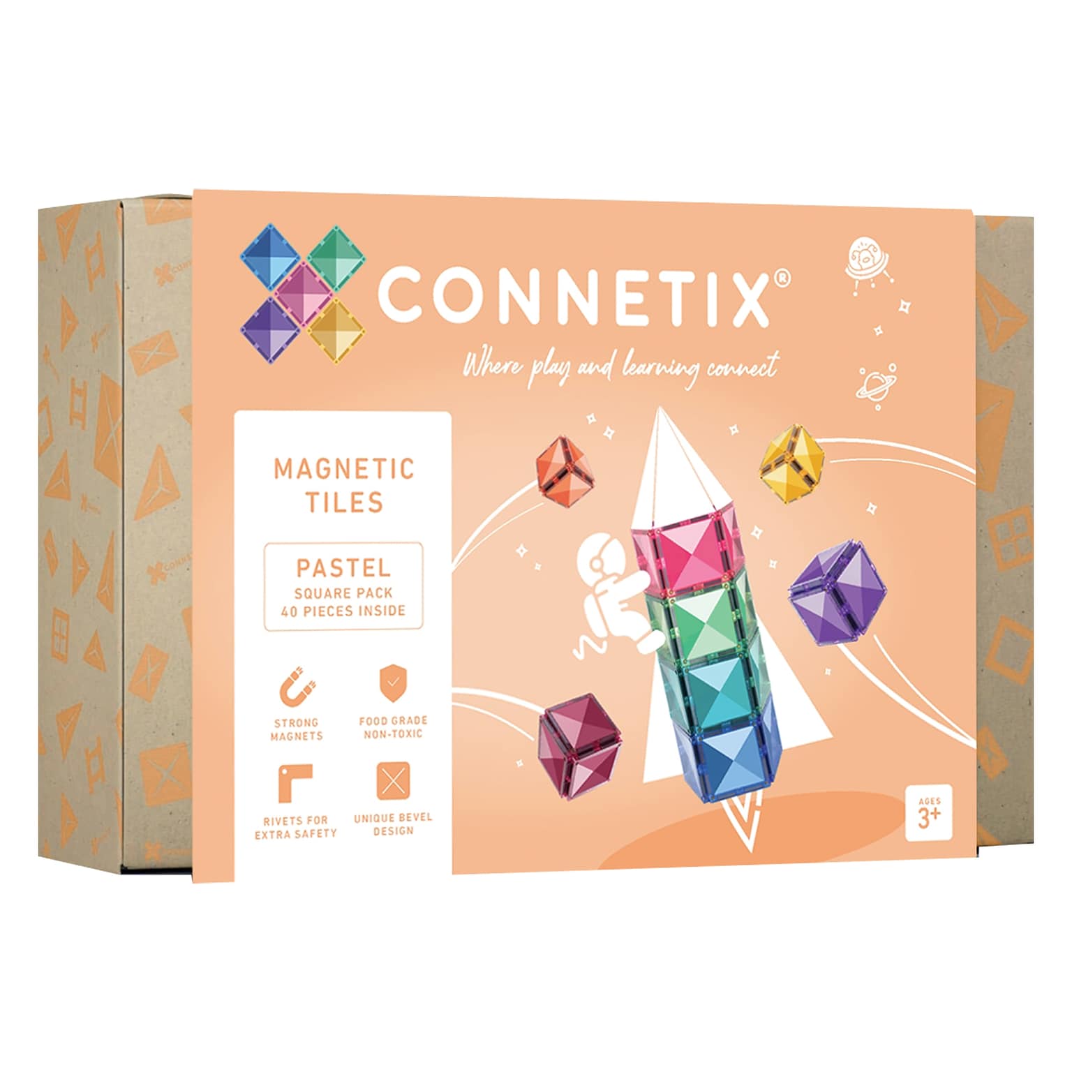 Connetix Magnetic Tiles Pastel Square Pack, 40 Pieces (CNTP00040SQ)