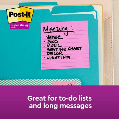 Post-it® Super Sticky Notes, 4" x 4", Energy Boost Collection, Lined, 90 Sheets/Pad, 4 Pads/Pack (675-4SSUC)