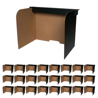 Flipside Foldable Cardboard Freestanding Desktop Privacy Screen w/Pass-through Window, 12H x 47W, Black, 24/Pack (61852)