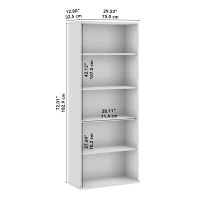 Bush Business Furniture Hustle Tall 5 Shelf Bookcase, White (HUB230WH)