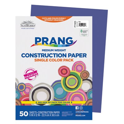 Prang 9 x 12 Construction Paper, Blue, 50 Sheets/Pack, 10 Packs/Bundle (PAC7403-10)