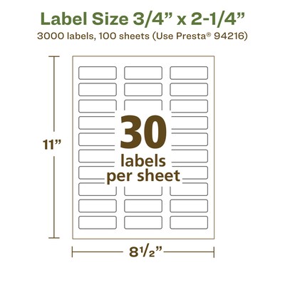 Avery EcoFriendly Laser/Inkjet Rectangle Multipurpose Labels, 3/4" x 2-1/4", White, 3000/Box (94216)