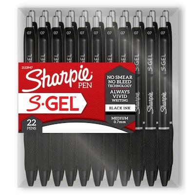 Sharpie S-Gel Retractable Gel Pens, Medium Point, 0.7mm, Black Ink, 22 Pens/Pack (2153949)