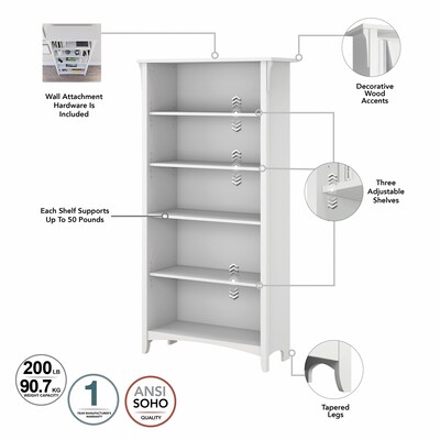 Bush Furniture Salinas 60" L-Shaped Desk with Hutch, File Cabinet and 5-Shelf Bookcase, Shiplap Gray/Pure White (SAL007G2W)