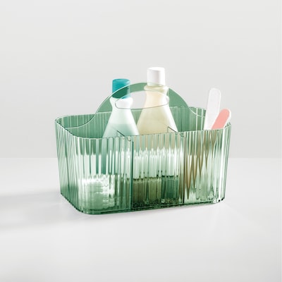 mDesign 4-Section Plastic Desktop Caddy Organizer with Handle, Plastic, Sage (26052)