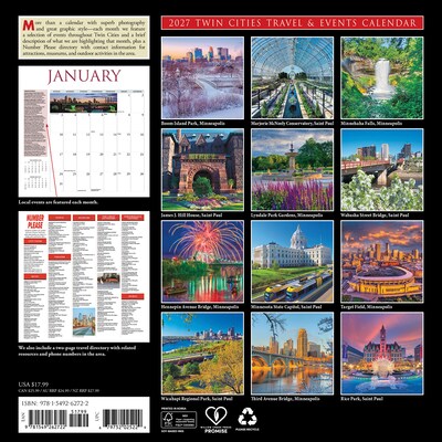 2027 Willow Creek Twin Cities 12 x 12 Monthly Wall Calendar, Assorted Colors (62722)