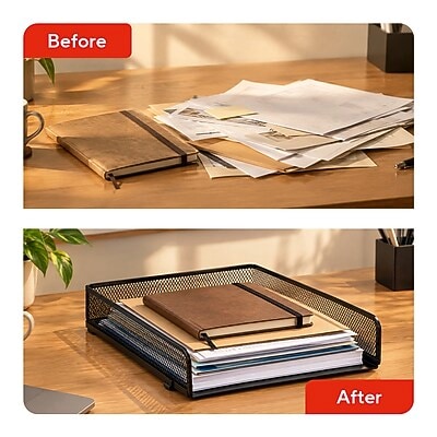 TRU RED Front-Load Stackable Metal Letter Tray – Desktop Paper Organizer for Office Files & Documents