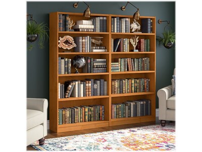 Bush Furniture Universal 72"H 5-Shelf Bookcase with Adjustable Shelves, Natural Cherry Laminated Wood (WL12467)