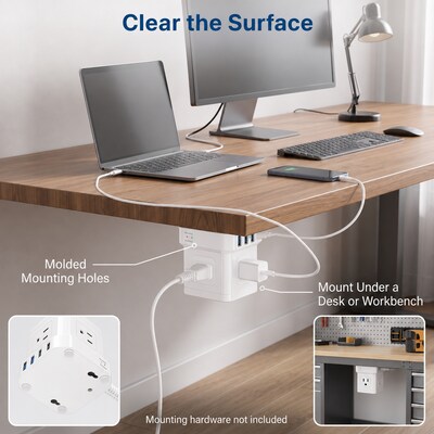 Uncaged Ergonomics Cube 5-Outlet 4-USB Port Surge Protector, 10', White (PC-W-C)
