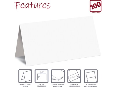 Better Office 2 x 3.5 White Table Tent Place Card, 100/Pack (64649-100PK)