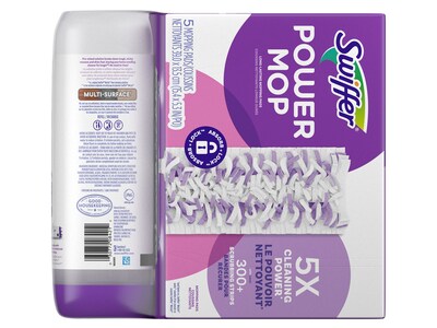 Swiffer PowerMop 5.3" Mopping Pad and Floor Cleaning Solution Kit, White/Purple (09117)