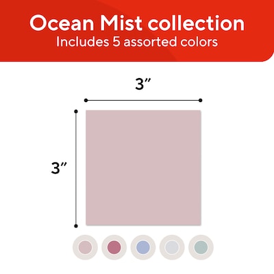 Staples Pop-up Sticky Notes, 3" x 3", Ocean Mist Collection, 100 Sheets/Pad, 18 Pads/Pack (ST62873V-CC)