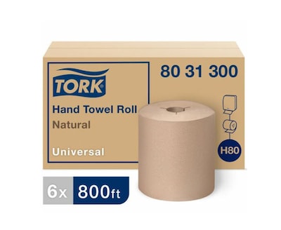 Tork H80 Hand Towel Roll, Notched, 8 x 630, White, 6 Rolls/Carton (TRK8031600)