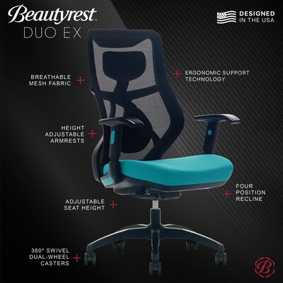 Beautyrest Duo-EX Ergonomic Mesh Swivel Computer Chair, Teal (60051-TEL)
