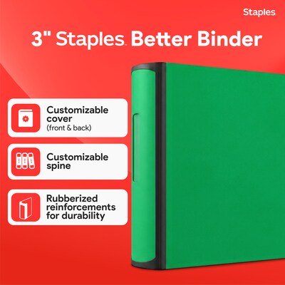 Staples 3 3-Ring Better Binder, D-Ring, Green (ST55894-CC)