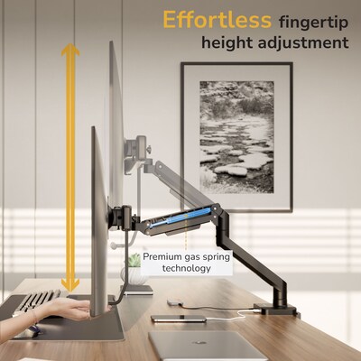 Mount-It! Dual Monitor Gas Spring Desk Mount with Crossbar For Screens Up to 32", Holds 19.8 lbs Per Arm, Black (MI-12002)