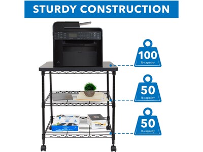 Mount-It! 3-Shelf Steel/Laminate Large Printer Cart with Wheels, Black (MI-7856)