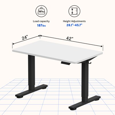 FlexiSpot E2 42''W Electric Adjustable Standing Desk, White/Black (E2B4224W)