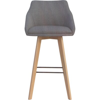 Lorell Mid-Century Modern Fabric Full Back Bar Stool, Gray, 2/Carton (LLR68561)