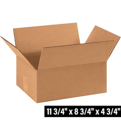 Quill Brand 11.75 x 8.75 x 4.75 Corrugated Shipping Boxes, 200#/ECT-32 Mullen Rated Corrugated, 25/Pack (1184SC)