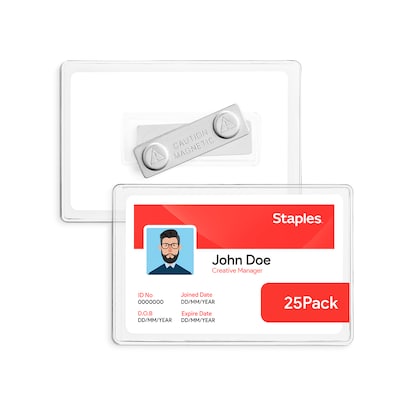 Staples Magnetic Badge Holders, 2.25 x 3.5, Vinyl, Clear, 25/Pack (51925)