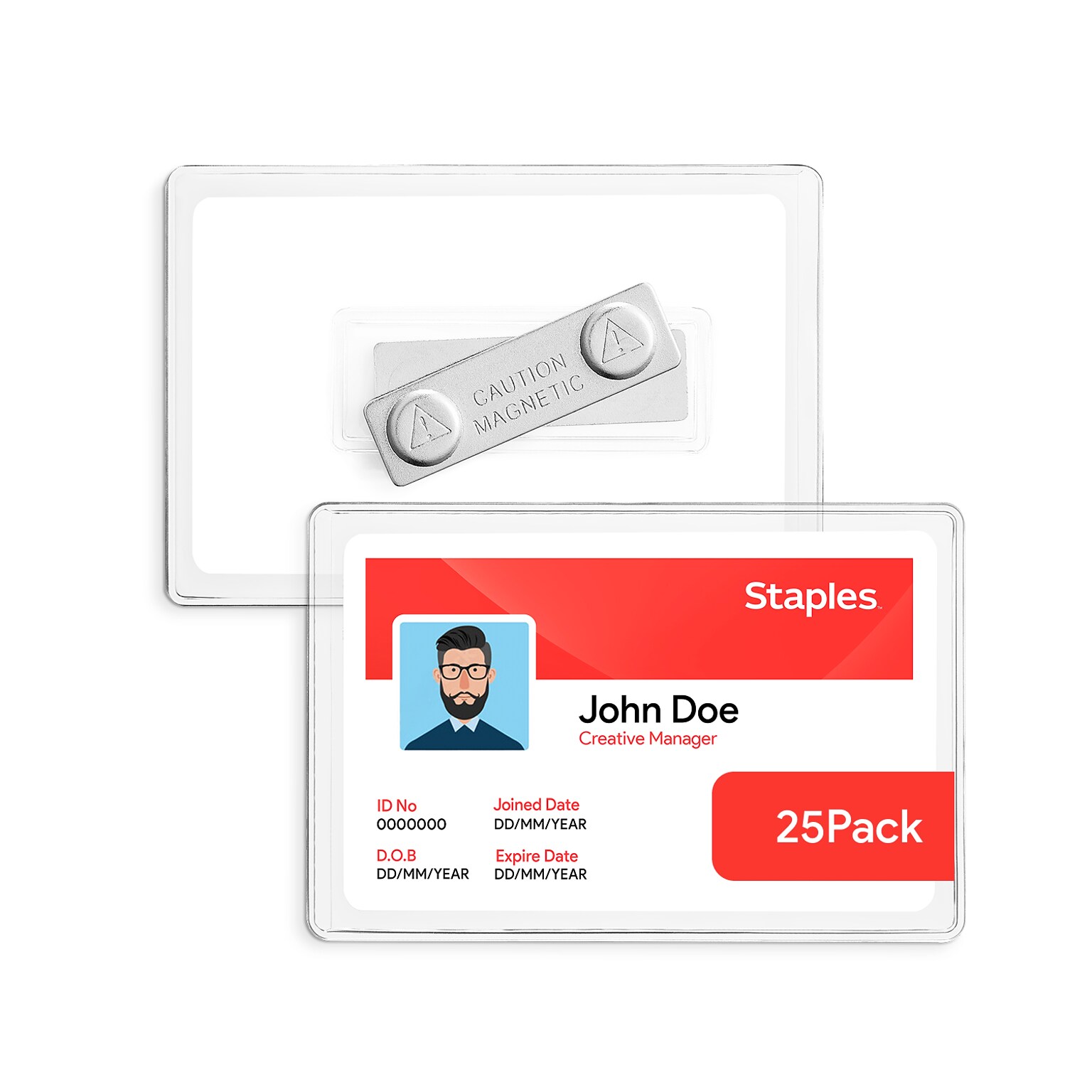 Staples Magnetic Badge Holders, 2.25 x 3.5, Vinyl, Clear, 25/Pack (51925)