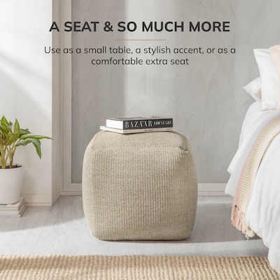 Anji Mountain Madison Ivory Natural Fabric Square Pouf Ottoman (AMBPF101-1818)