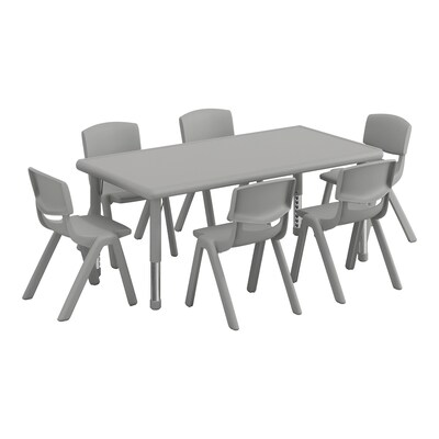 Flash Furniture Emmy Rectangular Activity Table Set, 48 x 24, Height Adjustable, Soft Gray (YCX13RECTTBSGYE)