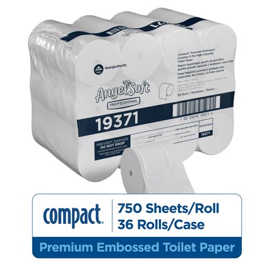 Angel Soft Professional Series Compact Recycled Coreless Toilet Paper, 2-Ply, White, 750 Sheets/Roll, 36 Rolls/Carton (19371)