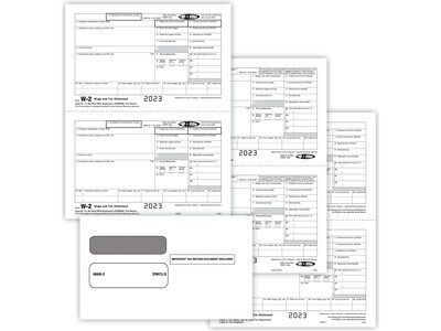 ComplyRight W-2 3-Part Tax Form Set with Envelopes/Recipient Copy Only, 2-Up, 25/Pack (5647E25)