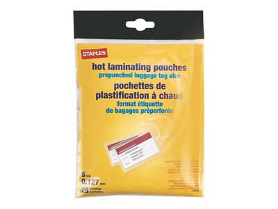 Staples Thermal Laminating Pouches, Luggage Tag Sized Pouches, 2.5 x 4.25 Inches, 5 Mil, 25/Pack