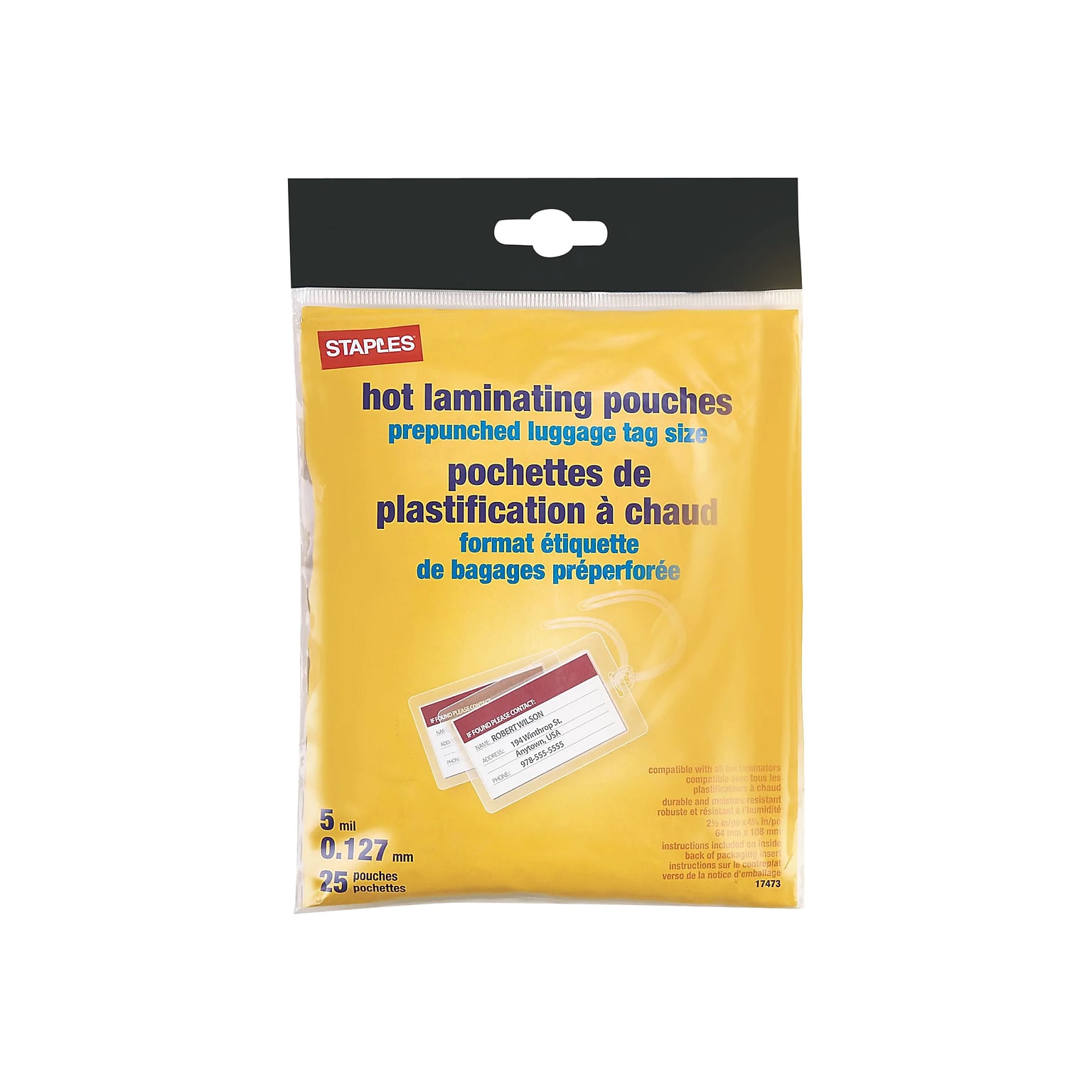 Staples Thermal Laminating Pouches, Luggage Tag Sized Pouches, 2.5 x 4.25 Inches, 5 Mil, 25/Pack