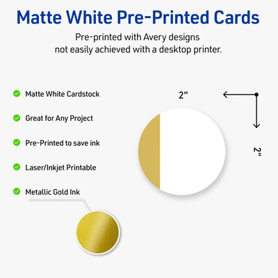 Avery Dipped Gold Edge Matte Blank Card, White, 120/Pack (S00-D1R)