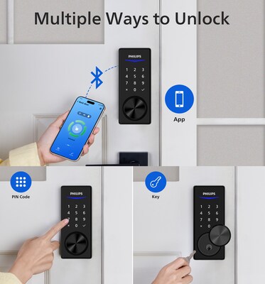 Philips Bluetooth Touchscreen Smart Deadbolt with Wi-Fi Bridge & Square Zinc Lever – Matte Black