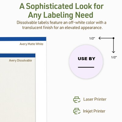 Avery Dissolvable Circle Multipurpose Labels, 0.5" Dia., Off-white, 3850/Pack (94503)